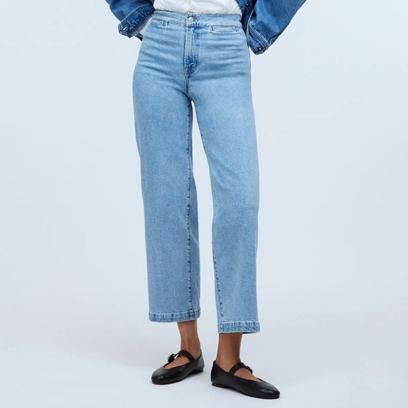 Madewell Emmett Light Blue Wide Leg Crop Jeans Size 31P NP439 - Picture 1 of 15